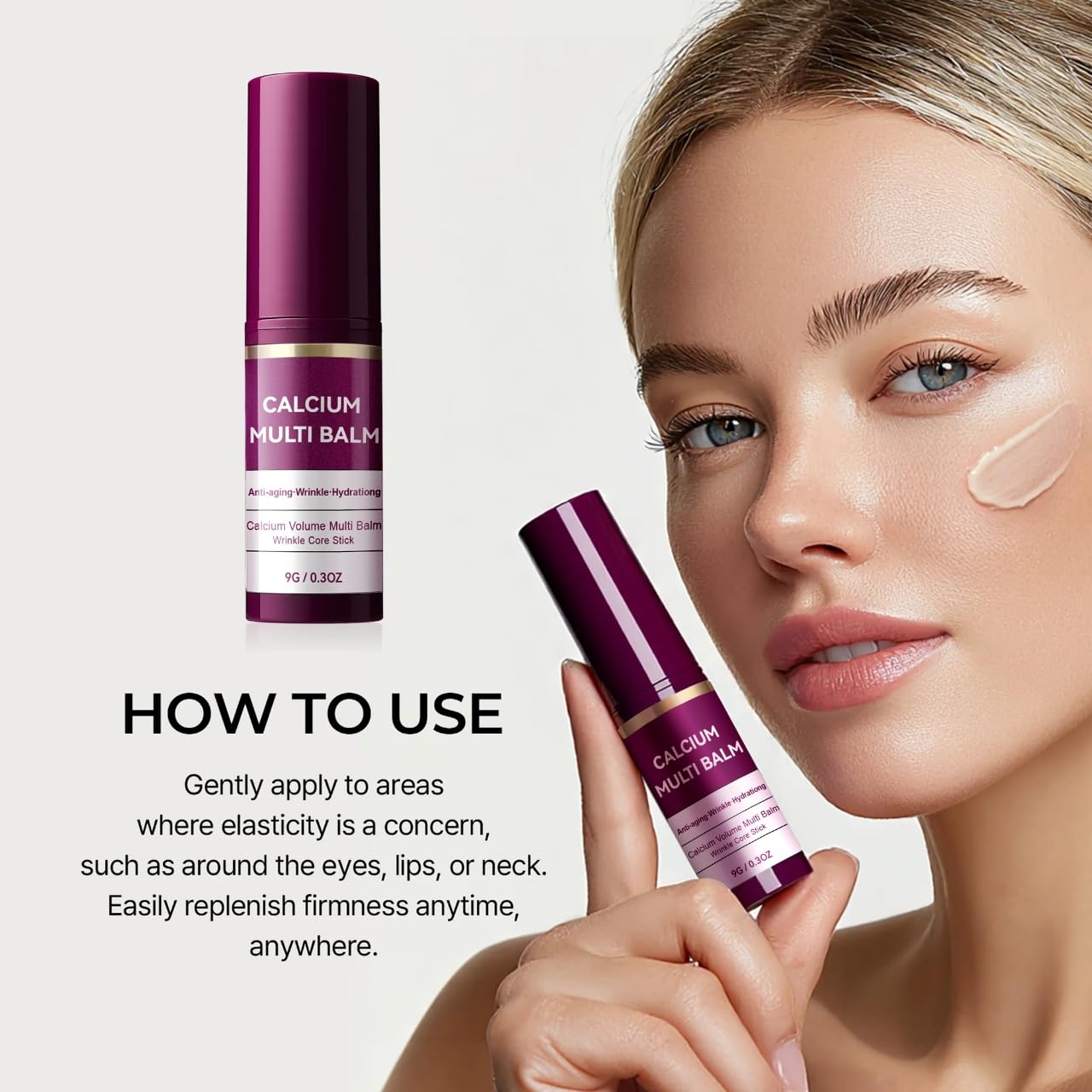 Cemenrete Calcium Multi Balm Stick, Korean Wrinkle Core Stick, Anti-Aging, Sagging, Wrinkles, Hydrating, Almond & Vitamin E for Lip Balm Eye Cream Neck (1)