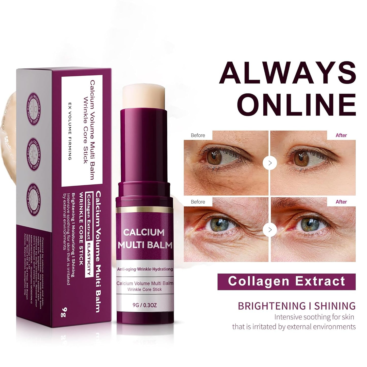 Cemenrete Calcium Multi Balm Stick, Korean Wrinkle Core Stick, Anti-Aging, Sagging, Wrinkles, Hydrating, Almond & Vitamin E for Lip Balm Eye Cream Neck (1)