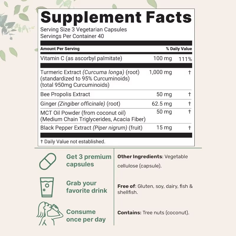 Turmeric Curcumin Supplement 1,000Mg - Enhance Immunity and Improve Joint Comfort, Anti-Oxidation, Enhanced Absorption