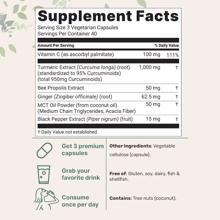 Turmeric Curcumin Supplement 1,000Mg - Enhance Immunity and Improve Joint Comfort, Anti-Oxidation, Enhanced Absorption